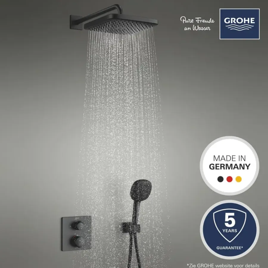 Grohe Precision Thermostat Perfect inbouw douchesysteem met Vitalio Comfort 250 hoofddouche vierkant Mat Zwart