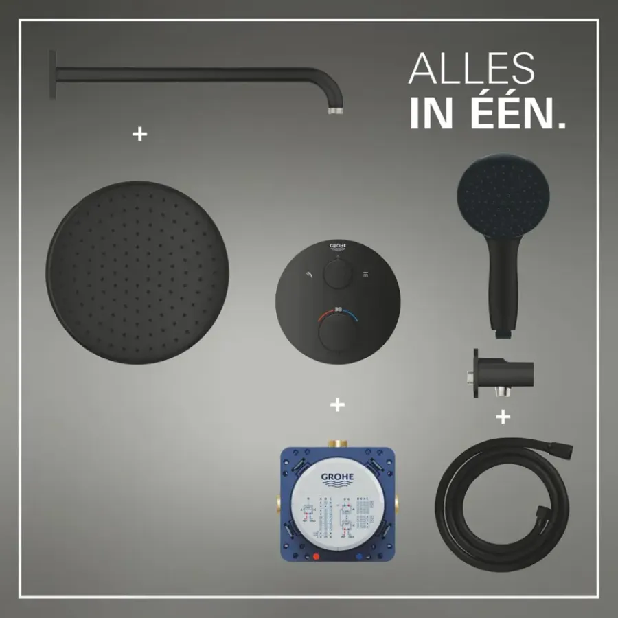 Grohe Precision Thermostat Perfect inbouw douchesysteem met Vitalio Comfort 250 hoofddouche rond Mat Zwart