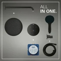 Grohe Precision Thermostat Perfect inbouw douchesysteem met Vitalio Comfort 250 hoofddouche rond Mat Zwart