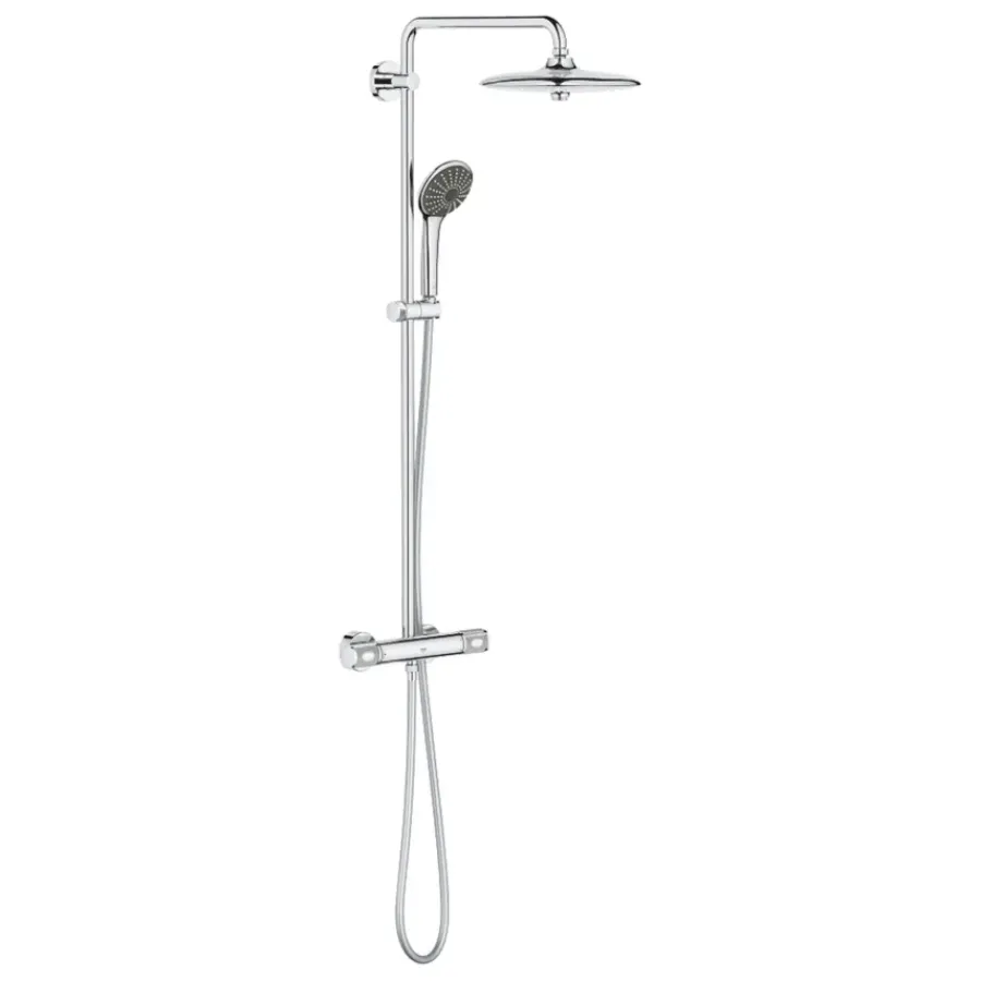 Grohe regendoucheset Quickfix Vitalio Joy - hoofddouche 26 cm - met handdouche en thermostaatkraan 3 standen chroom - hartafstand kraan 15 cm