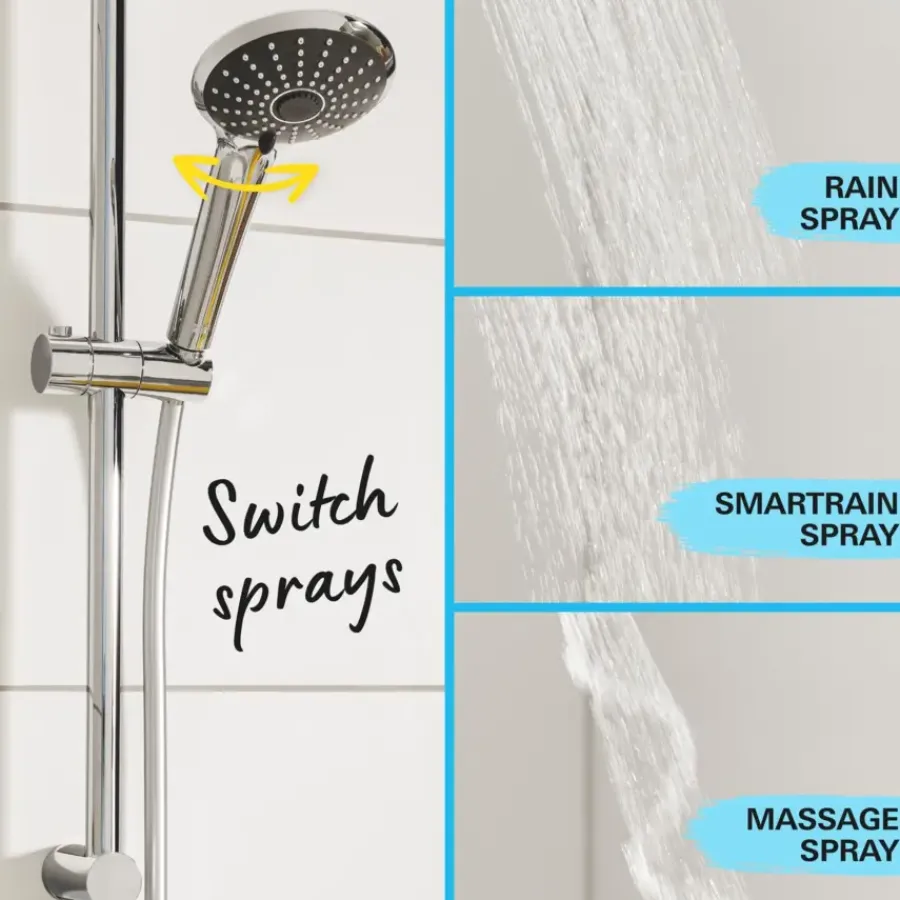 Grohe regendoucheset Quickfix Vitalio Joy - hoofddouche 26 cm - met handdouche en thermostaatkraan 3 standen chroom - hartafstand kraan 15 cm