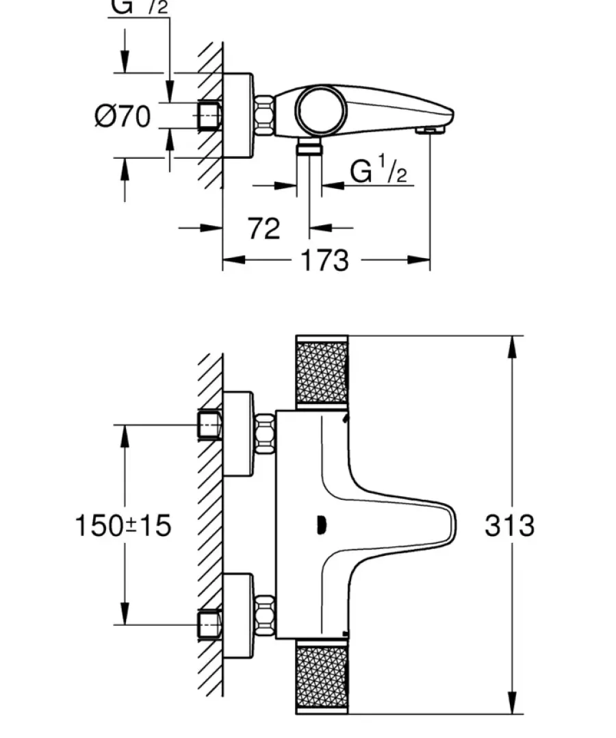 Grohe thermostatische badkraan Precision Feel mat zwart 15 cm