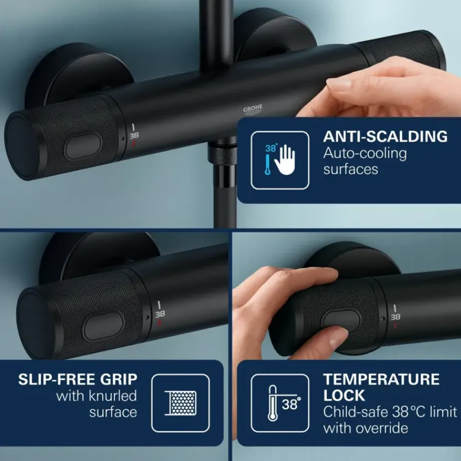 Grohe thermostatische badkraan Precision Feel mat zwart 15 cm