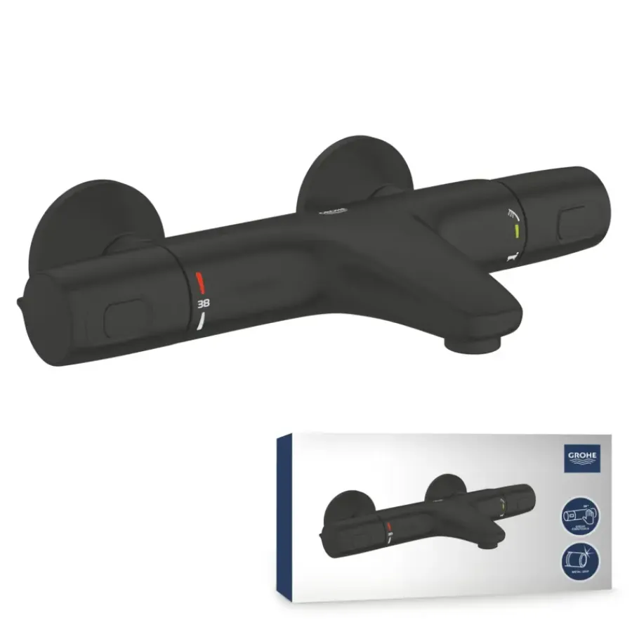 Grohe Thermostatische Badkraan Precision Trend met omstel 15cm Mat Zwart