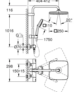 Grohe Vitalio Comfort 250 douchesysteem met thermostaatkraan mat zwart