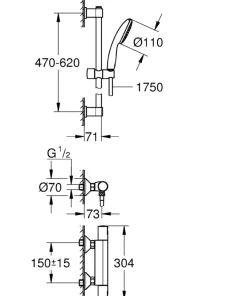Grohe Vitalio Start doucheset Precision Start met thermostaatkraan mat zwart