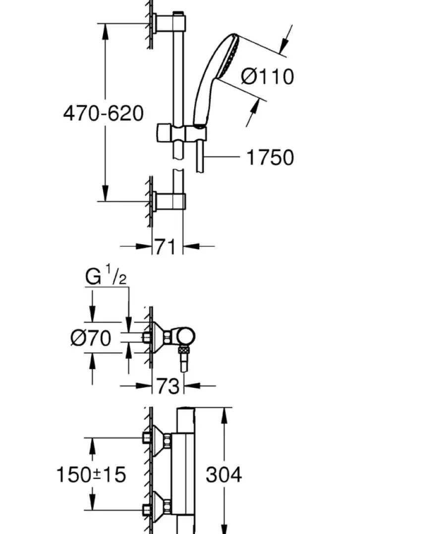 Grohe Vitalio Start doucheset Precision Start met thermostaatkraan mat zwart