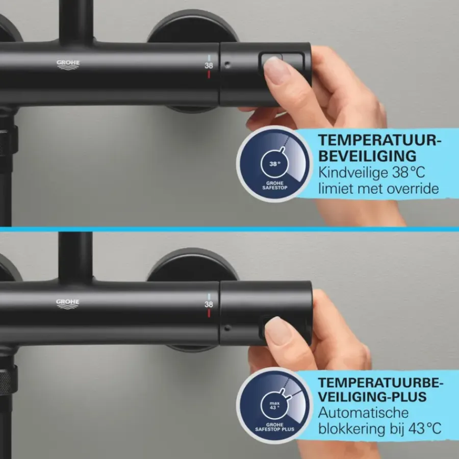 Grohe Vitalio Start doucheset Precision Start met thermostaatkraan mat zwart