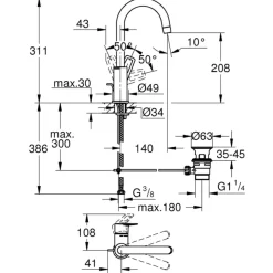 Grohe wastafelkraan Quickfix Start Loop L-Size hoge uitloop met waste