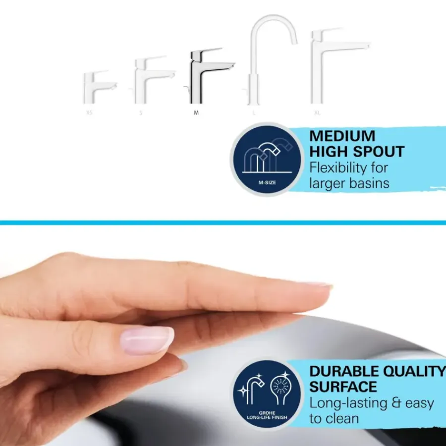 Grohe wastafelkraan Start M-size uittrekbaar QuickFix chroom