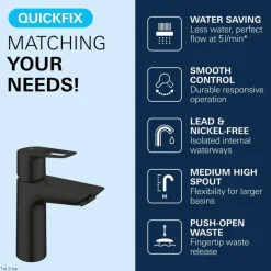 Grohe wastafelmengkraan Start Loop M-Size push open mat zwart
