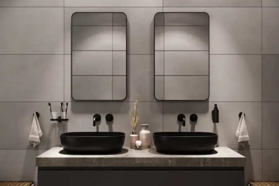 Haceka badkamerspiegel Deco mat zwart 80 x 55 cm rechthoek afgeronde hoeken