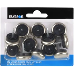 Handson meubelglijder glijnagel rubber nikkel Ø25 mm 12 stuks