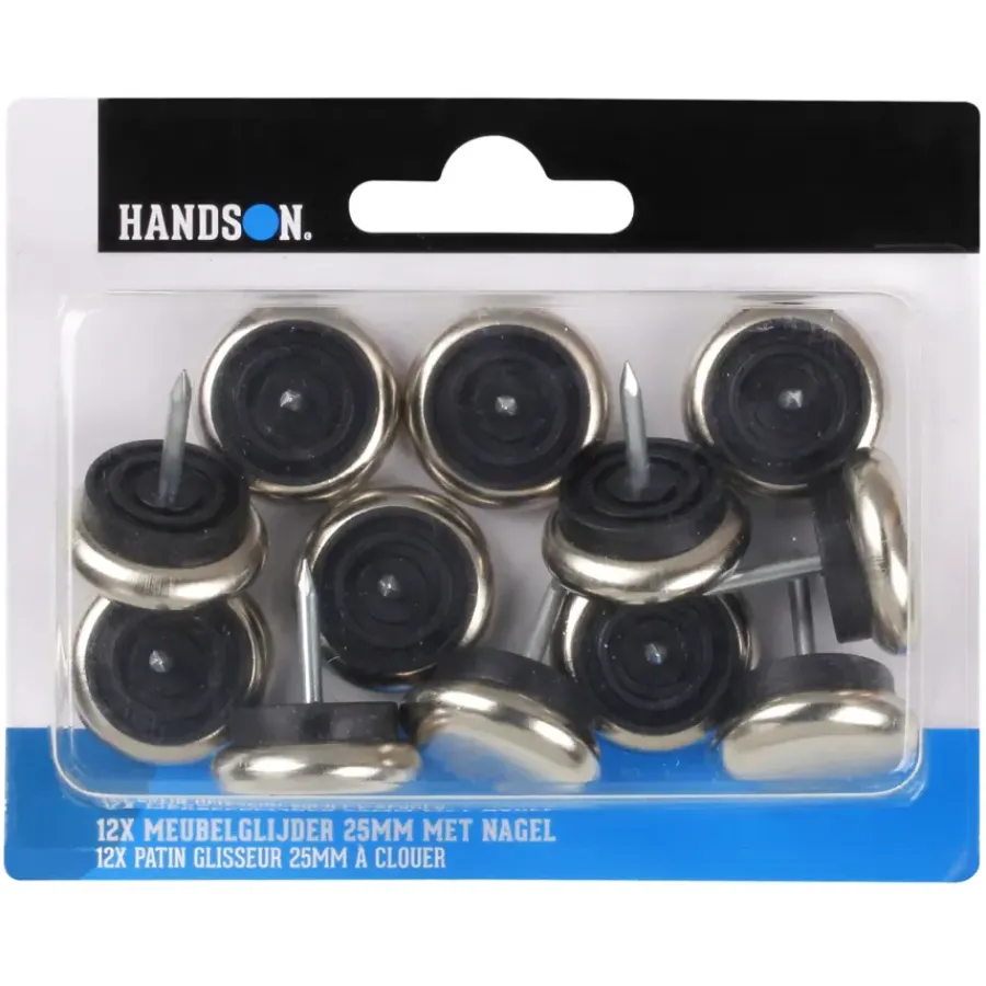 Handson meubelglijder glijnagel rubber nikkel Ø25 mm 12 stuks