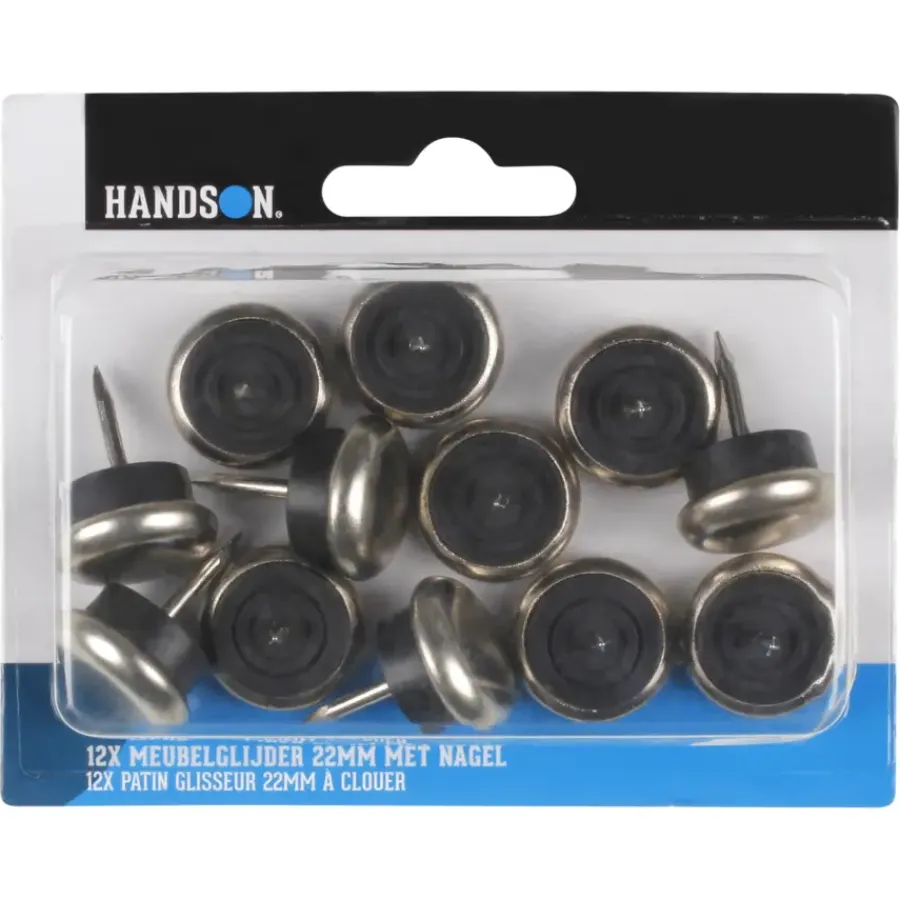 Handson meubelglijder glijnagel rubber nikkel Ø22 mm 12 stuks