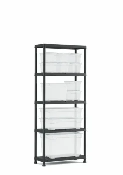 Handson stellingkast kunststof zwart 5 legborden 25 kg/legbord 176x75x32 cm