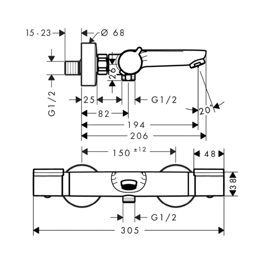 Hansgrohe Badkraan Versostat² Thermostatisch