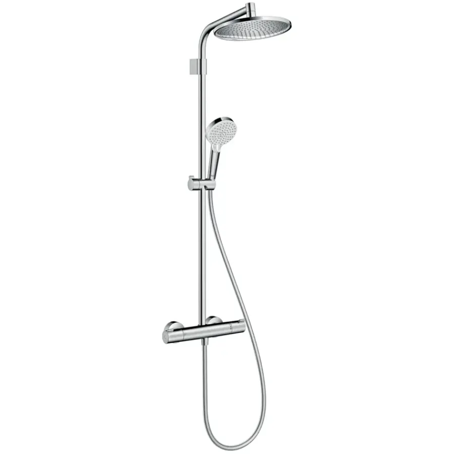 Hansgrohe regendoucheset Crometta S met handdouche en thermostaatkraan 2 standen chroom - hartafstand kraan 15 cm