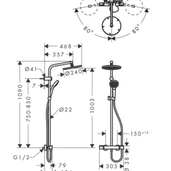 Hansgrohe regendoucheset MySelect S 240 met handdouche en thermostaatkraan 3 standen chroom