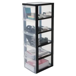 Iris Design Chest ladesysteem - 5 diepe lades - Kunststof - Zwart/Transparant - Met wieltjes