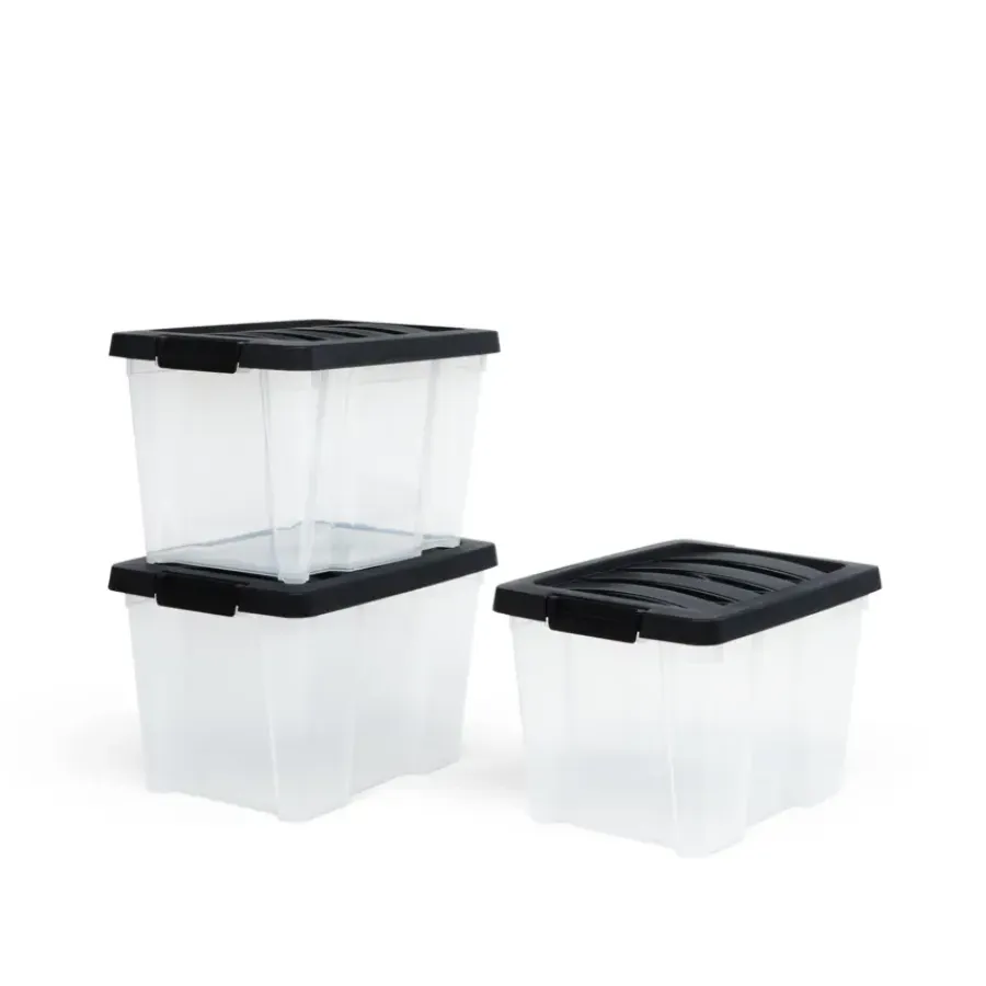 Iris Handybox Opbergbox - 15L - Kunststof - Transparant/Zwart - Set van 3