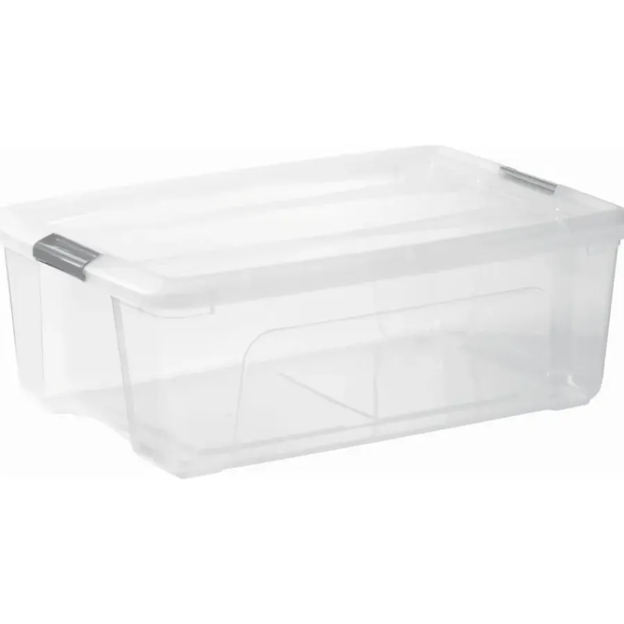 Iris opbergbox Click New Top box 30 liter transparant met grijze clips en deksel