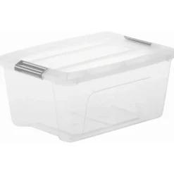 Iris opbergbox Click New Top box 15 liter transparant met grijze clips en deksel