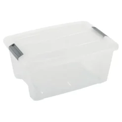 Iris opbergbox Click New Top box 15 liter transparant met grijze clips en deksel