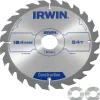Irwin cirkelzaagblad Ø184 mm. Inclusief reduceerringen waardoor geschikt voor asgat 16, 20 en 30 mm, vertanding 24T