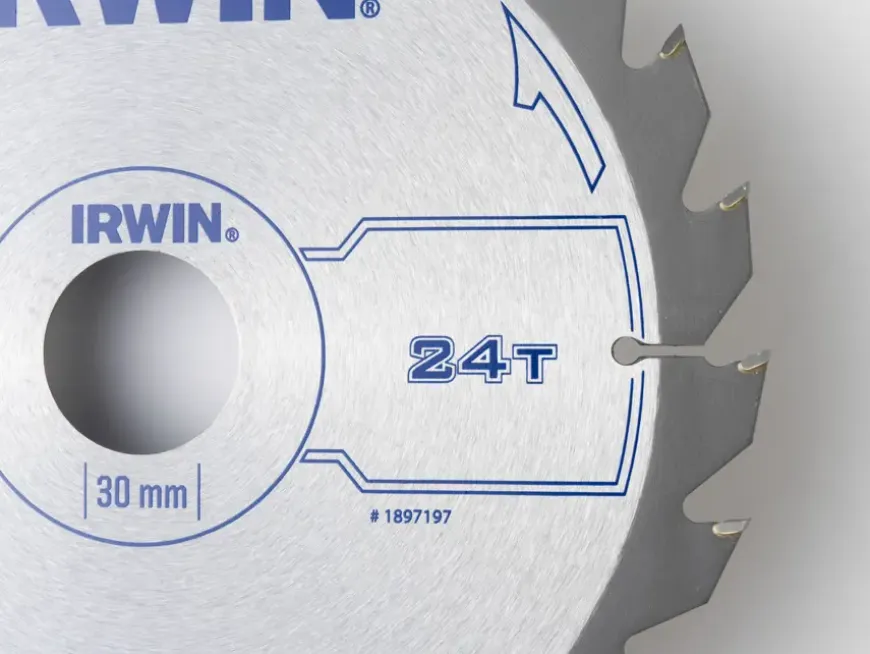 Irwin cirkelzaagblad Ø184 mm. Inclusief reduceerringen waardoor geschikt voor asgat 16, 20 en 30 mm, vertanding 24T