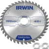 Irwin cirkelzaagblad Ø190 mm. Inclusief reduceerringen waardoor geschikt voor asgat 16, 20 en 30 mm, vertanding 40T