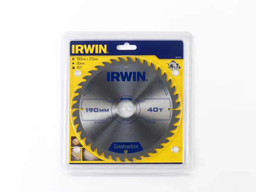 Irwin cirkelzaagblad Ø190 mm. Inclusief reduceerringen waardoor geschikt voor asgat 16, 20 en 30 mm, vertanding 40T