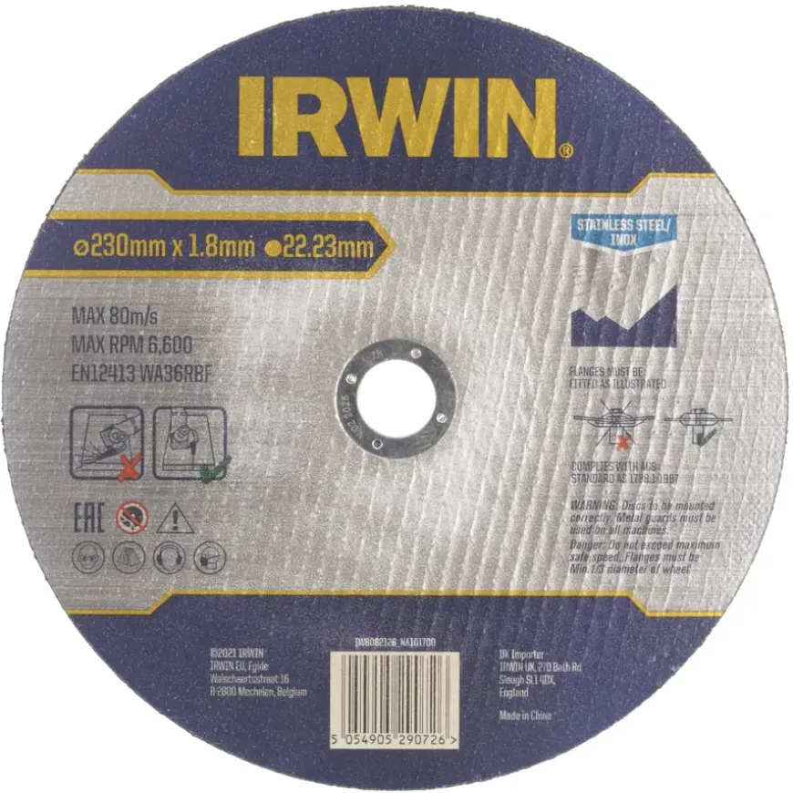 Irwin Pro doorslijpschijf Ø230 mm. Dikte 1.8 mm. Voor RVS.