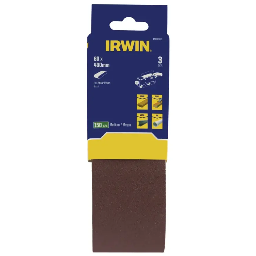 Irwin schuurband 60 x 400 mm K150 voor Bosch PBS60, 3 stuks