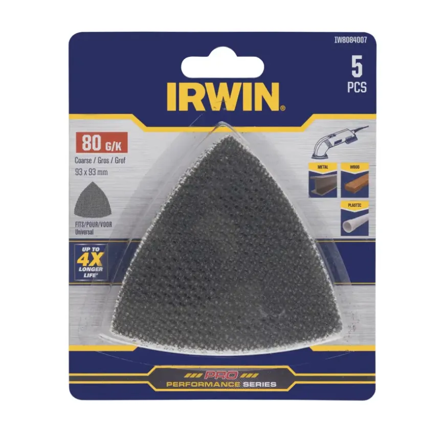 Irwin schuurgaas driekhoek 95 x 95 mm zelklevend K80, 5 stuks