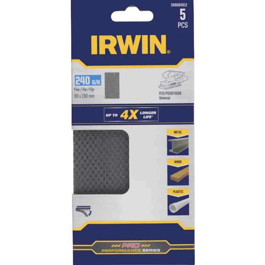 Irwin schuurgaas 190 x 93 mm K240 zelfhechtend 5 stuks.