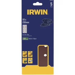 Irwin schuurvel 230 x 93 mm K150 voor klembevestiging, met perforatie voor Bosch, Skil, Gamma, Makita, Metabo, 5 stuks.