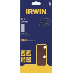 Irwin schuurvel 230 x 93 mm K100 voor klembevestiging, met perforatie voor Bosch, Skil, Gamma, Makita, Metabo, 5 stuks.