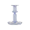 Geen Kandelaar glas blauw wit 11x11x14cm