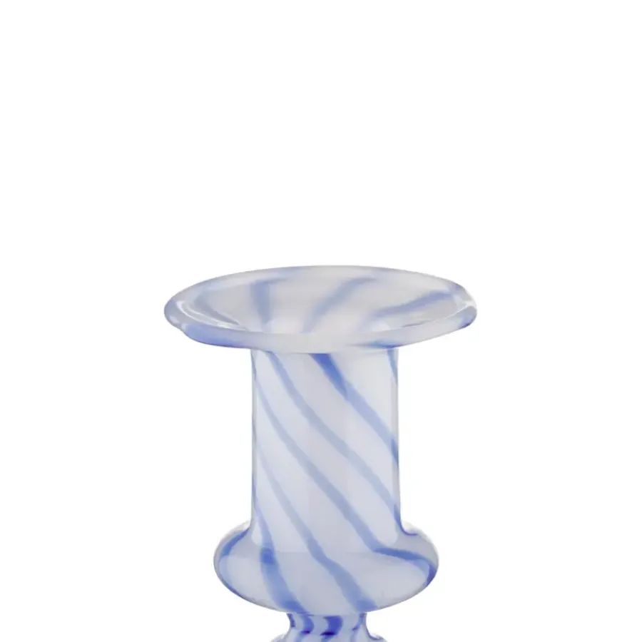 Geen Kandelaar glas blauw wit 11x11x14cm