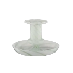 Geen Kandelaar glas groen wit 11x11x7,5cm