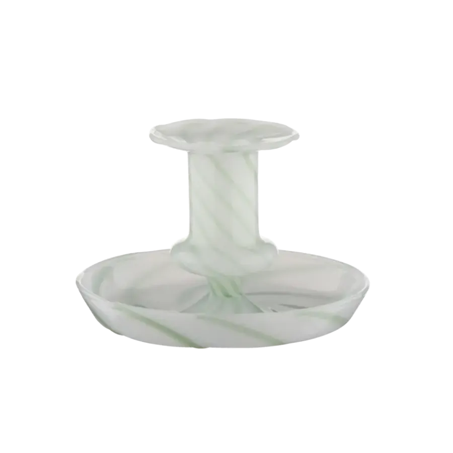 Geen Kandelaar glas groen wit 11x11x7,5cm