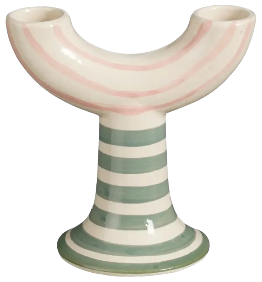 Geen Kandelaar streep roze - h12xd12cm