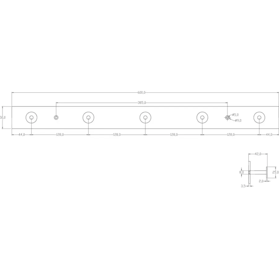 Geen Kapstok 5 haken Luc zwart ijzer 600 mm