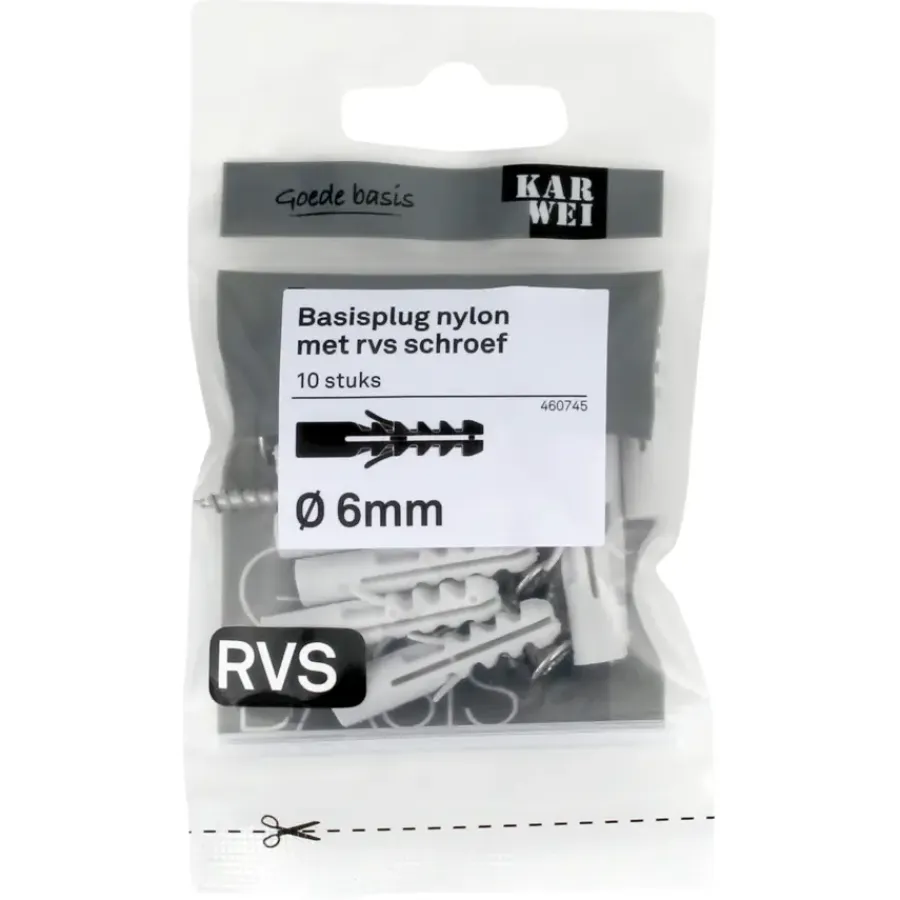 KARWEI Basisplug 6x30mm+uni 4x45 RVS 10ST