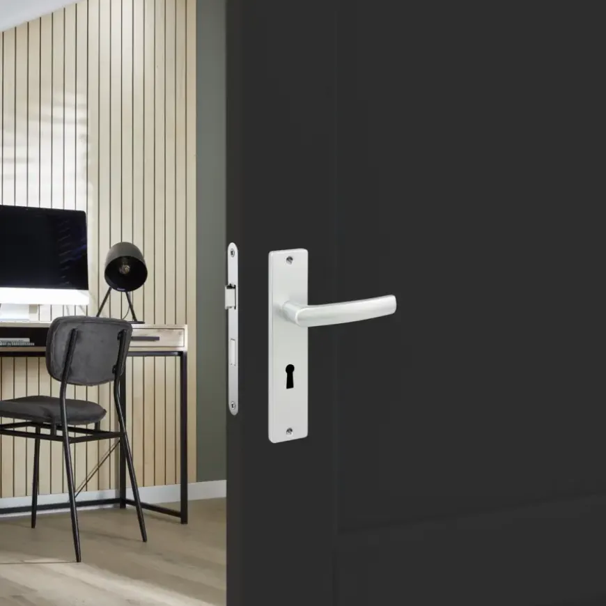 Karwei deurkruk set Blok recht schild sleutelgat 56 mm aluminium
