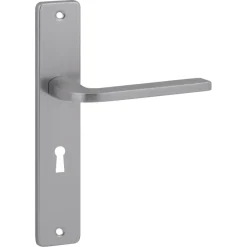 Karwei deurkruk set Enzo recht schild sleutelgat 56 mm RVS look aluminium