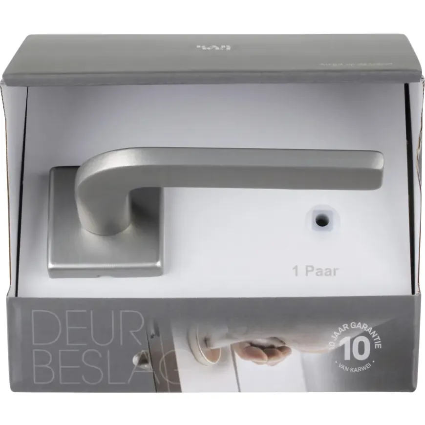 Karwei deurkruk set Enzo vierkant rozet RVS look aluminium