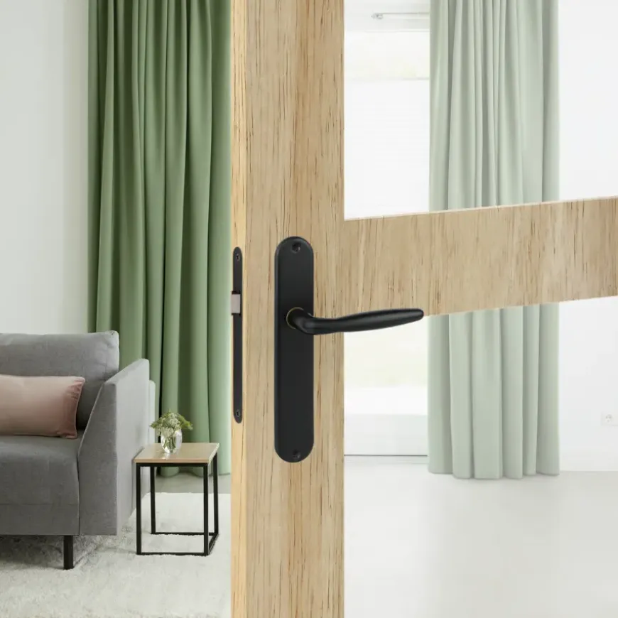 Karwei deurkruk set Eros ovaal blind schild zwart aluminium