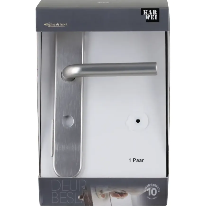 Karwei deurkruk set Gino ovaal schild vrij-bezet sluiting 63/8 mm RVS look aluminium